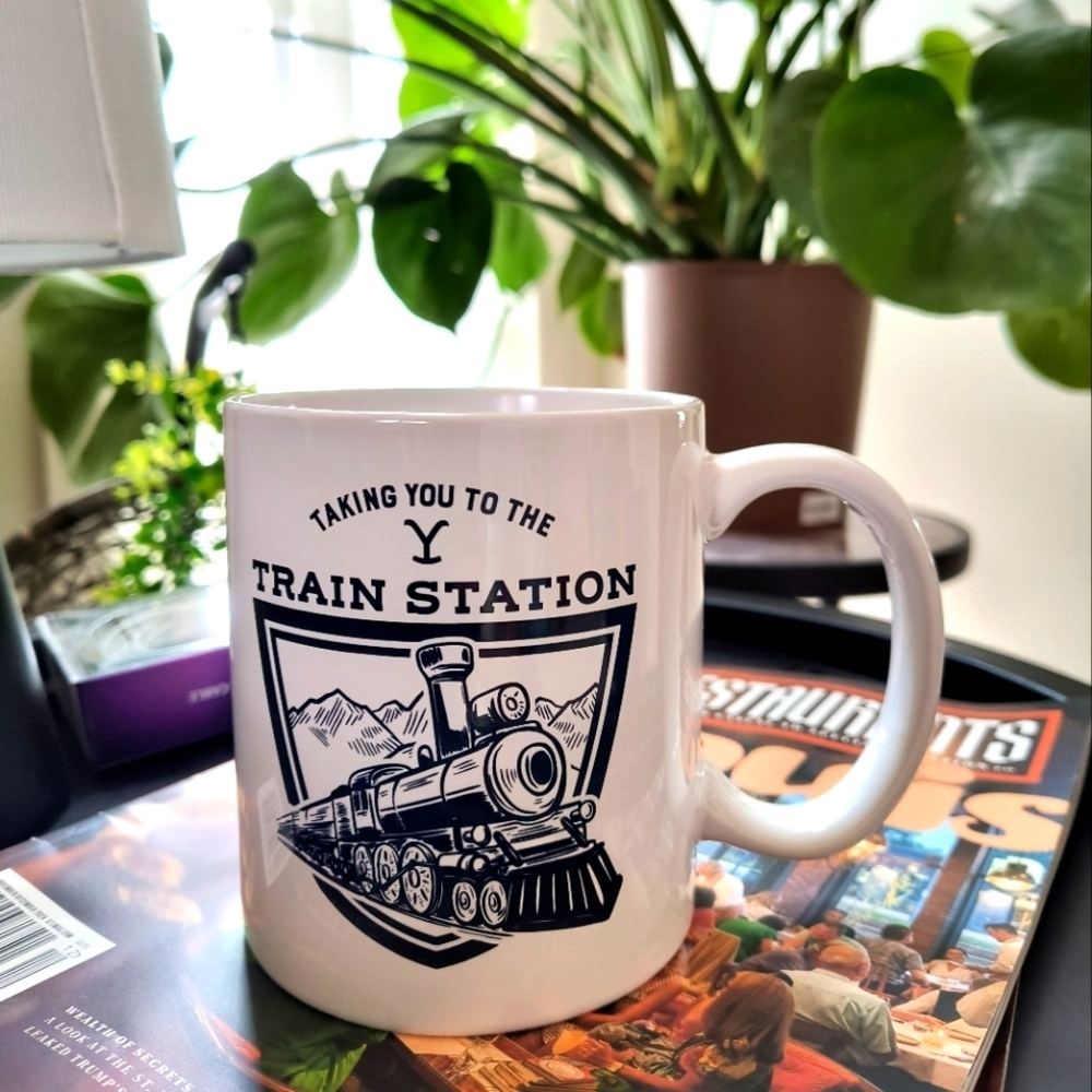 White black ceramic mug Train Station Dutton Yellowstone tv show tea gift women